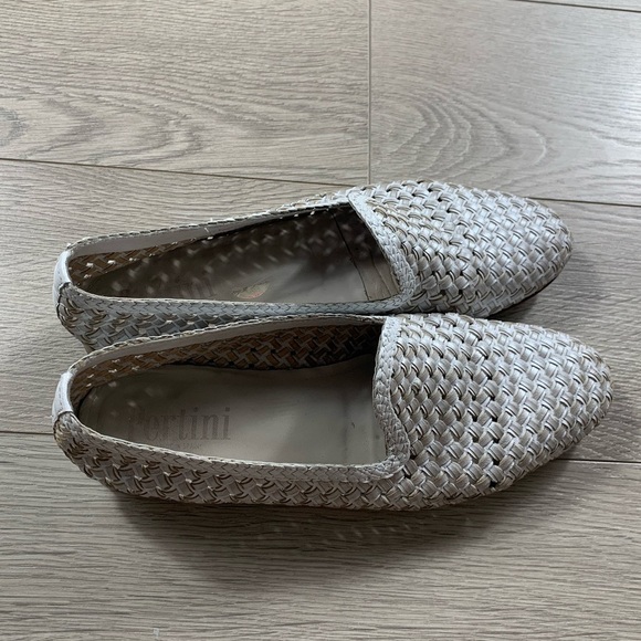 Pertini White Silver Leather Woven Loafer Flats - Picture 3 of 12